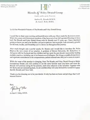 Dr. Foley Letter
